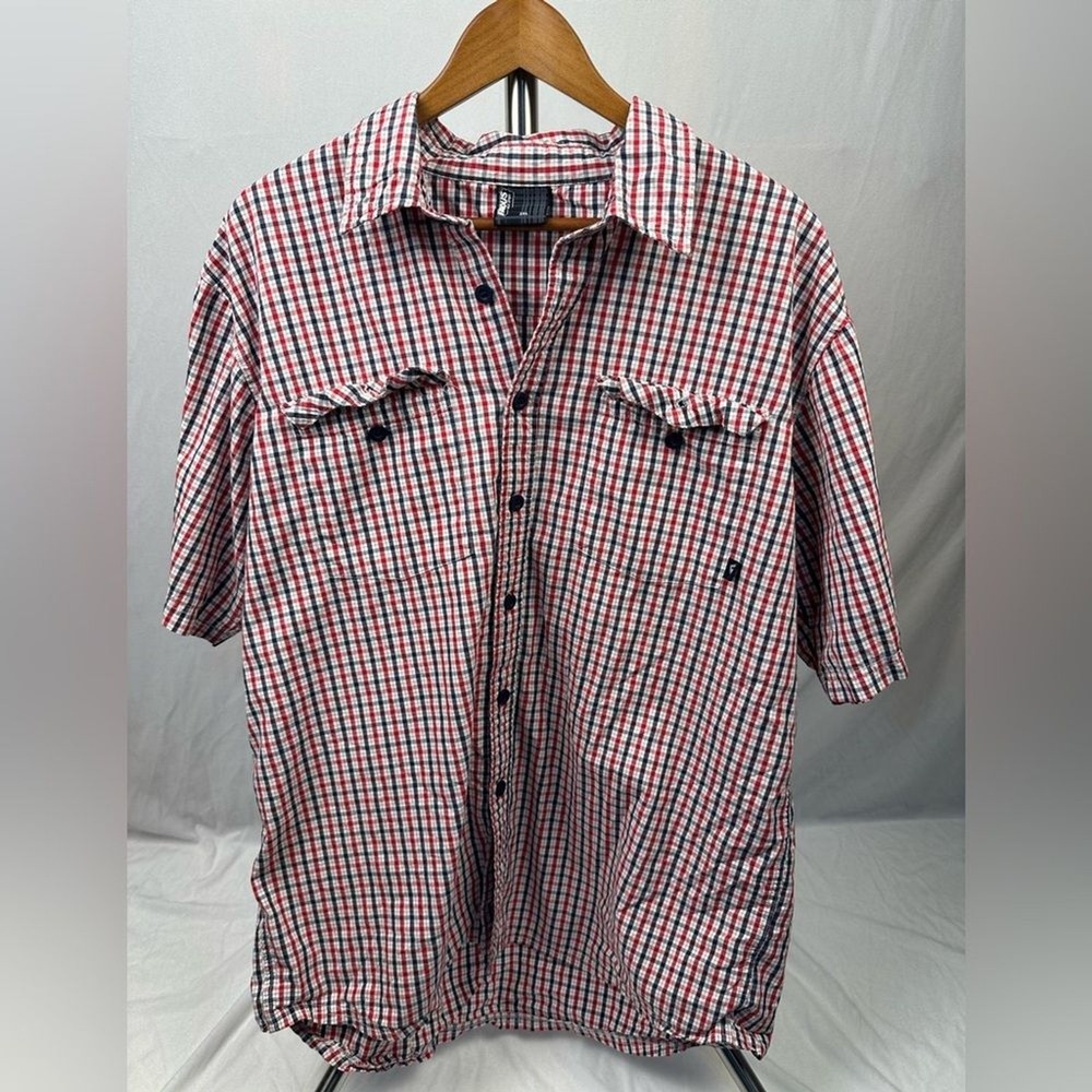 Famous Stars and Straps Mens 2XL Plaid Short Sleeve Button Up Shirt Red Blue